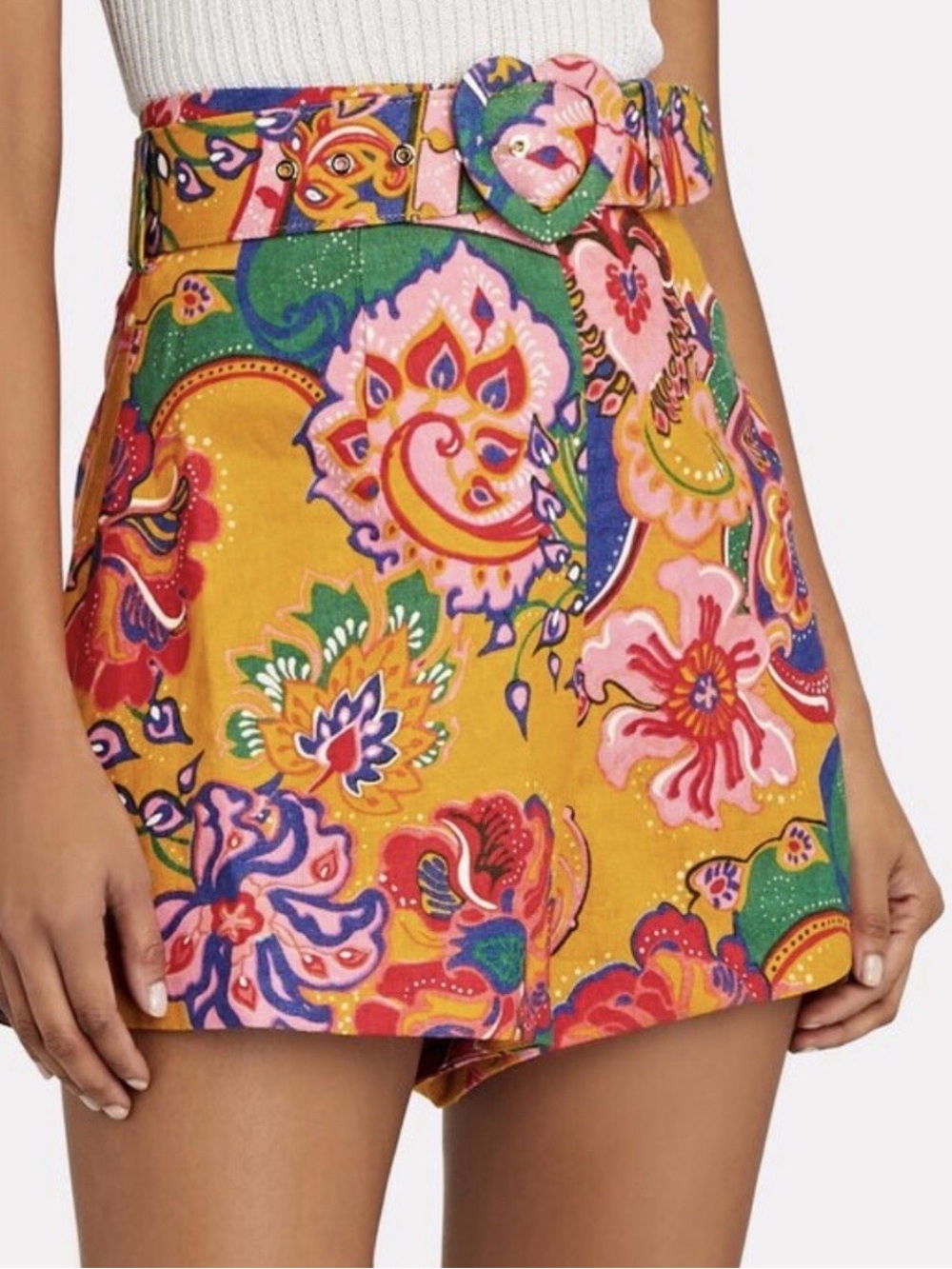 Zimmermann Lovestruck Belted High-Waist Paisley Shorts in Size 0